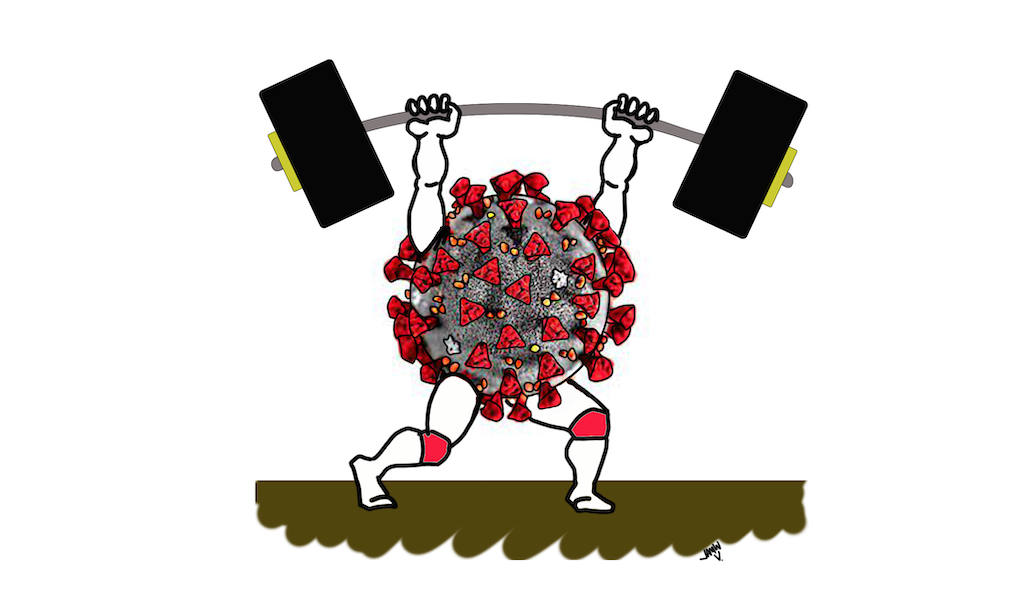 COVID virus with barbell